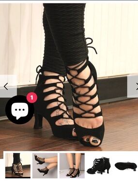 Black Lace-Up suede sole professional dance shoes